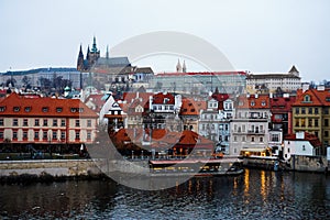 Scenic evening panorama of the Old Town in Prague, Czech Republic