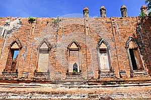 Scenic Exterior View of Ancient Traditional Siamese Style Buddhist Temple of Wat Kudi Dao from Late Ayutthaya Period in The Histor