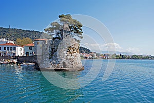 Scenic fishing port of Nafpaktos city in Greece