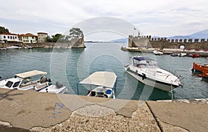 Scenic fishing port of Nafpaktos in Greece