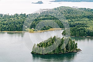 Scenic flight above Tofino Harbour, Vancouver Island. British Columbia, Canada