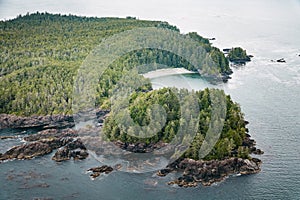 Scenic flight above Tofino Harbour, Vancouver Island. British Columbia, Canada