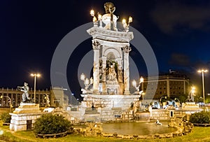 Scenic fountain in Placa d& x27;Espanya at night, Barcelona, Cataloni photo