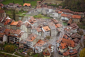 Scenic Fribourg cityscape with historic buildings and river