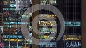 Scenic glowing windows of skyscrapers at evening