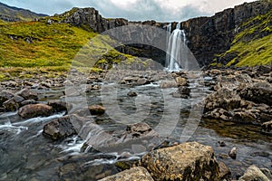 Scenic Gufufoss waterfall just outside of Seydisfjordur in East Iceland