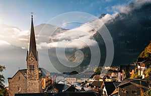 Scenic Hallstatt town in morning, Austria