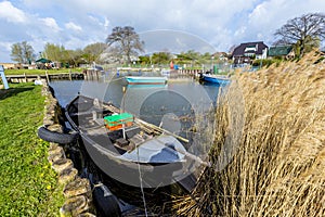 Scenic harbor in Zempin with boats