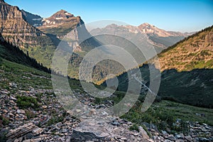 Scenic Highline Trail Views of Glacier Valley by the Going-to-the-Sun Road, Glacier National Park, Montana