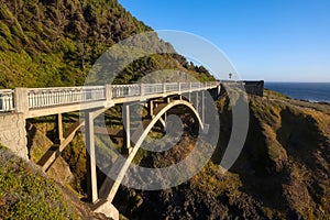 Scenic highway 101 bridge at Pacific coast in Oregon state