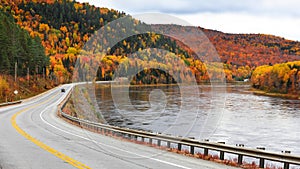 Scenic highway 155 heads towards north in Quebec province.