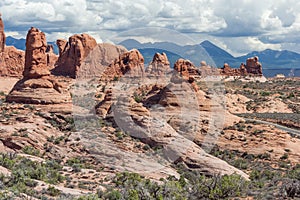 Scenic highway between Petrified Dunes and Fiery Furnace at Arches National Park Utah USA