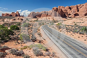 Scenic highway between Petrified Dunes and Fiery Furnace at Arches National Park Utah USA