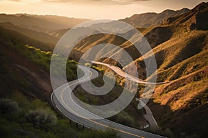 scenic highway with twisty curves and scenic view of the mountains