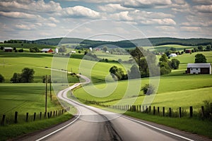 scenic highway with view of rolling hills and farm fields