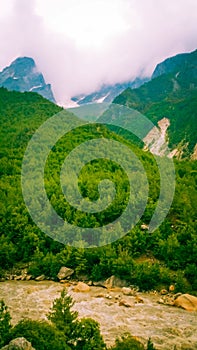 Scenic Himalayan mountains in Gangotri National Park, Uttarakhand, India