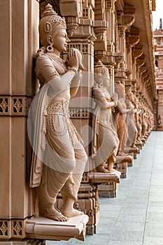 Scenic hindu statues decorating Akshardham Mahamandir temple at BAPS Swaminarayan Akshardham