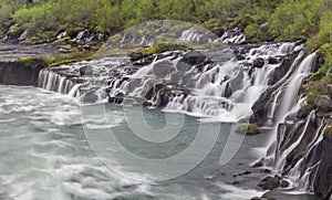 Scenic Hraunfossar water falls in Iceland
