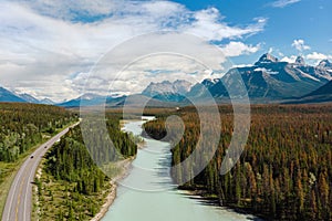 Scenic Icefields Parkway Between Banff and Jasper in Alberta, Canada