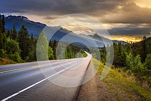 Scenic Icefields Pkwy in Banff National Park at sunset