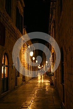 Scenic illumination of downton Dubrovnik at night