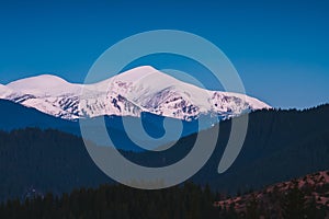 Scenic image of snowy peak. Location Mt, Hoverla, Carpathian national park Ukraine, Europe