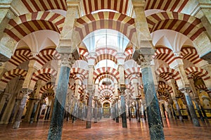 Scenic indoor sight in the Mosqueâ€“Cathedral of Cordoba. Andalusia, Spain.