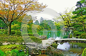Scenic Kenrokuen Garden in Kanazawa, Japan in Summer