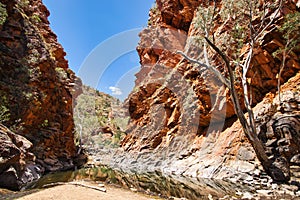 Scenic lake against the cliffs in West MacDonnell national park in the Northern Territory, Australia