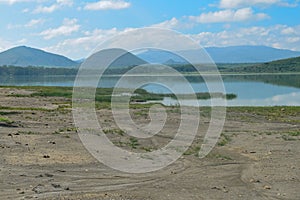 Scenic lake against a Mountain background, Naivasha, Rift Valley, Kenya