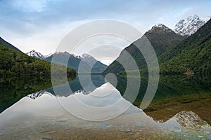 Scenic Lake Gunn, on the Milford Road, Fiordland, New Zealand.