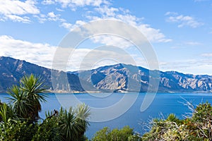 Scenic Lake Hayes and surrounding mountains in Central Otago