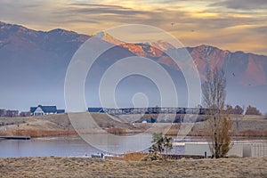 Scenic lake and mountain in Daybreak community