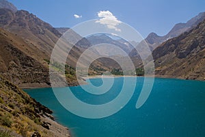 Scenic lake in Seven lakes valley in Fan mountains in Pamir, Tajikistan