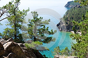 A scenic landscape at the Baikal lake