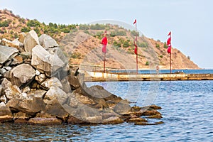 Scenic landscape of Black Sea coast with rocks in Sotera, Crimea