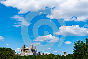 scenic landscape of central park ny and skyscraper architecture. urban central park at manhattan view. central park of