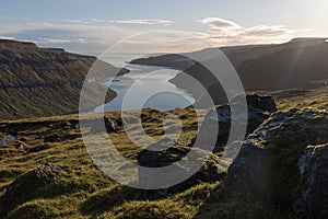 Scenic landscape at a fjord, north of Thorshavn, the Faroe Islands