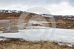 The scenic landscape at Geysir