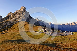 Scenic landscape of Giau Pass or Passo di Giau, Italy.