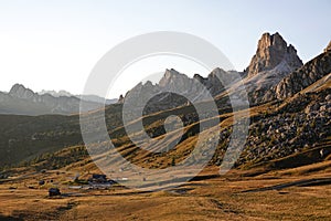 Scenic landscape of Giau Pass or Passo di Giau, Italy.