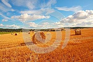 Scenic landscape with haybales