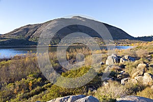 Scenic Landscape at Lake Hodges with Bernardo Mountain on a Hiking Trail photo