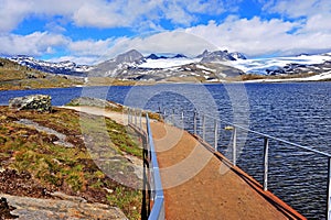 Scenic landscape with the lake and mountains