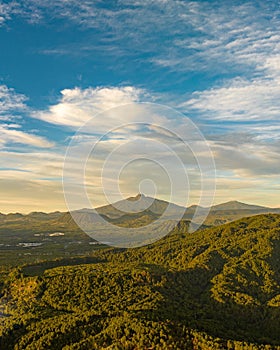 Scenic landscape of lush rolling hills and majestic mountains in Michoacan
