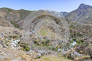 Scenic landscape at middle fork kaweah river at entrance of Sequoia tree national park near three rivers