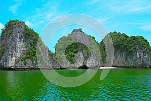 Scenic landscape, rock island, Halong Bay, Vietnam
