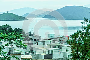 Scenic landscape of Sha Lan villas and Plover Cove at Shuen Wan in Hong Kong