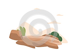 Scenic Landscape Showcasing The Beauty Of Nature With Prominent Rocks And Green Vegetation, Vector Illustration