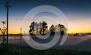 Sunset and mist in a countryside